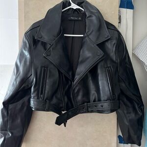 Lioness Cropped Black Leather Jacket Sz XXS